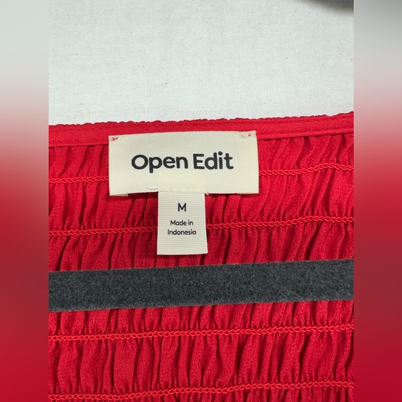Open Edit Womens Red Smocked Long Sleeve Crop Top Shirt Size M - Picture 3 of 7